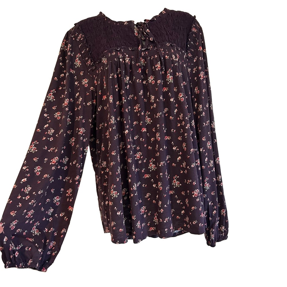 Mason & Belle Dark Floral Blouse Sz 2X Ruffle Long Sleeve Purple